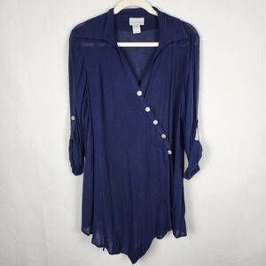 Soft Surroundings Button Up Wrap‎ Blouse Asymmetrical Hem SIZE MEDIUM